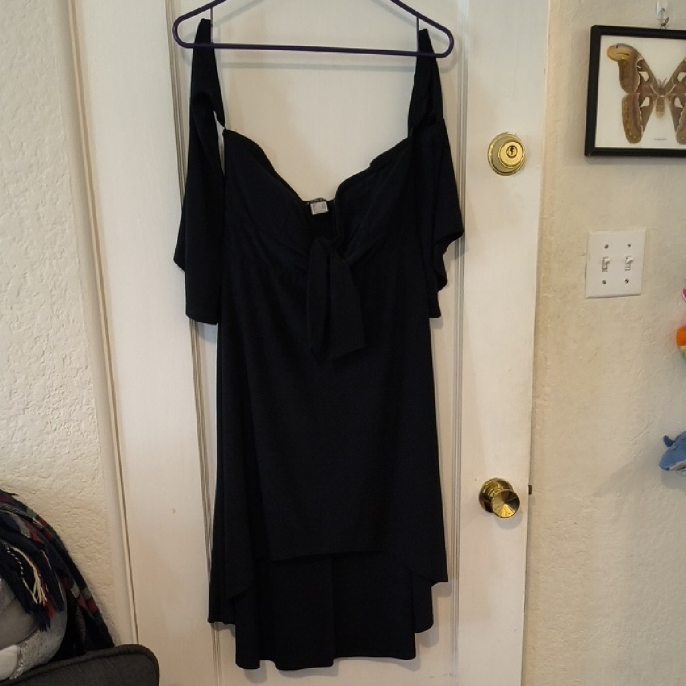 VENUS | Chic Black Off-Shoulder High Low Dress